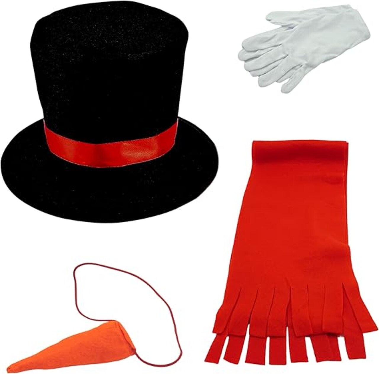 4E's Novelty Snowman Costume for Adults – 5-Piece Set with Top Hat, Shawl, Carrot Nose & Gloves, Fun Snowman Dress Up Accessories for Men & Women, Winter Cosplay, Christmas Play & Snowman Decorating Kit